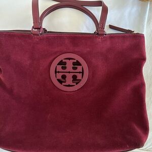 Tory Burch Burgundy Suede Satchel with Logo Medallion With Dusty!!